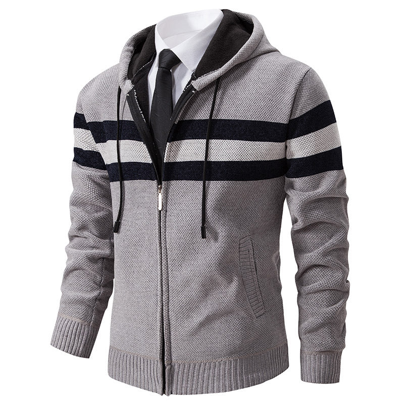 Herren Gestrickte Kapuzen-Strickjacke mit Kontraststreifen und Reißverschluss Echo Archiv