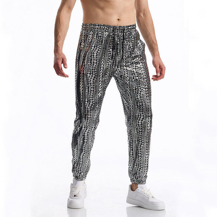 Herren Glitzernde Freizeithose mit buntem Paillettenmuster Echoarchiv