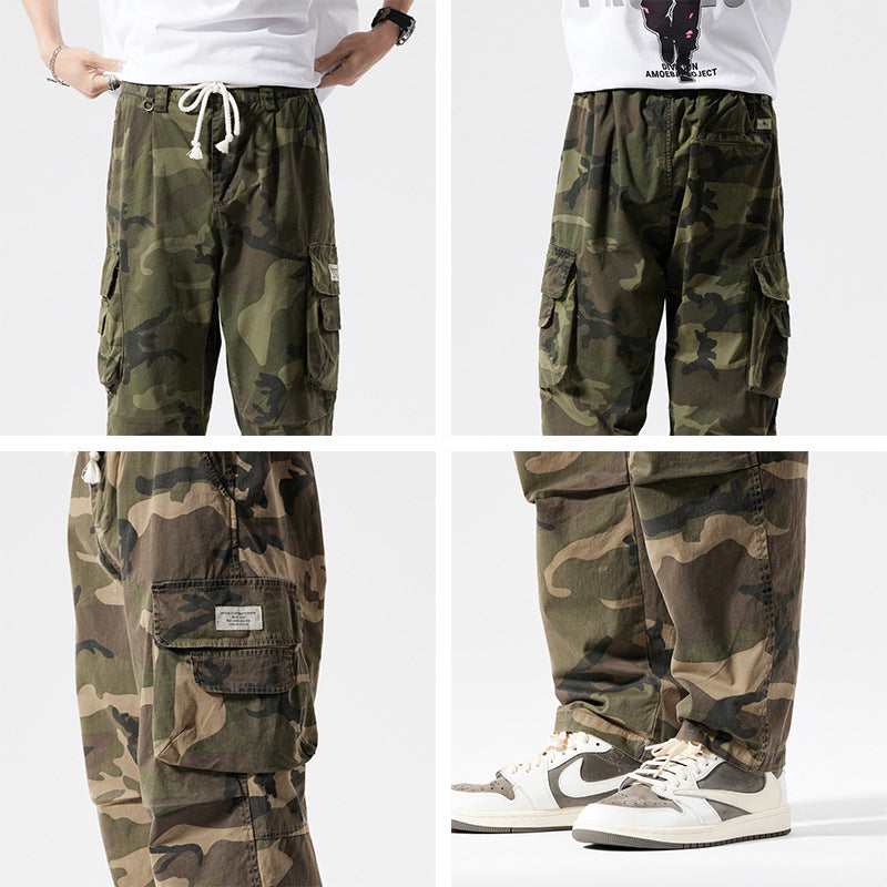 Herren Locker geschnittene Mehrfach-Taschen Cargohose mit Kordelzug und Camouflage-Muster Echo Archiv