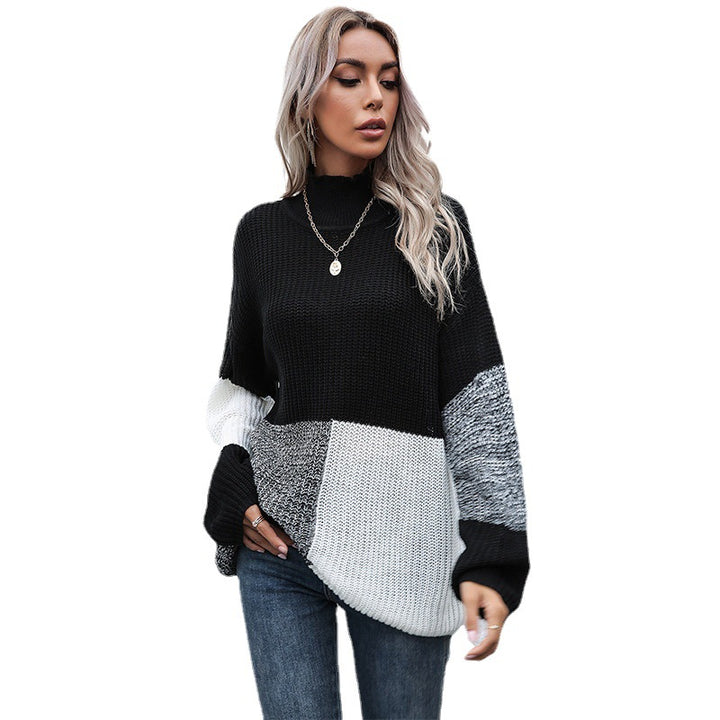 Damen Oversize-Feinstrickpullover im Blockpatch-Design mit Stehkragen Echoarchiv