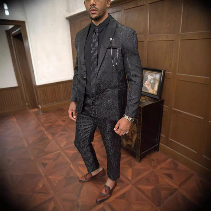 Herren festliches Anzugset mit floralem Jacquard-Muster Echoarchiv