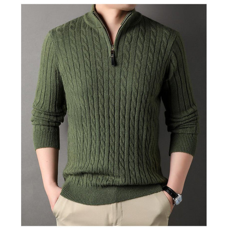 Herren eleganter Strickpullover mit halbem Reißverschluss und Kabelmuster Echoarchiv