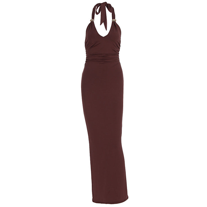 Damen Elegantes Abendkleid mit tiefem V-Ausschnitt und dekorativem Halter Echo Archiv