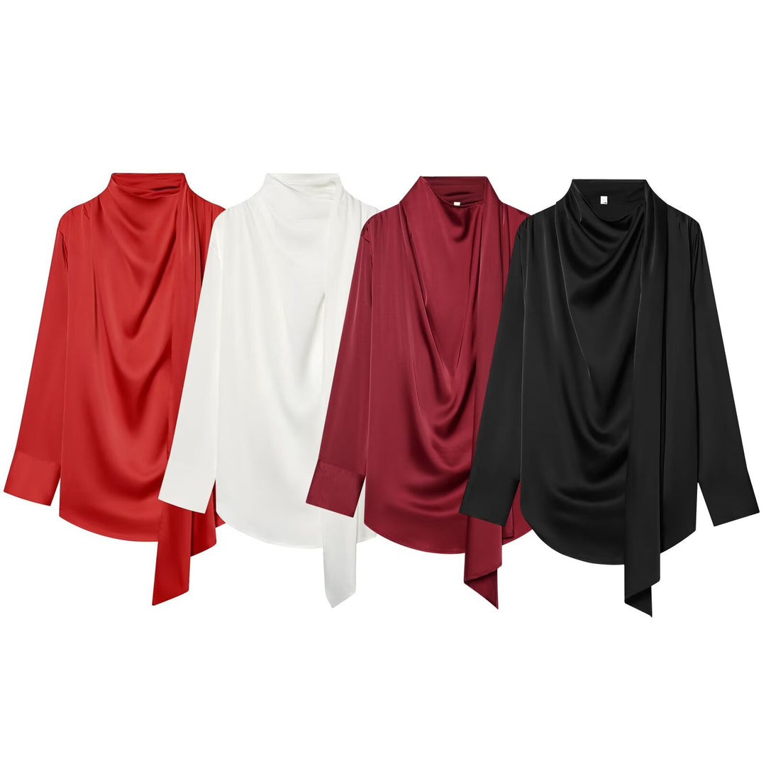 Damen Drapierte Oversize-Bluse mit Schluppe und Stehkragen Echoarchiv