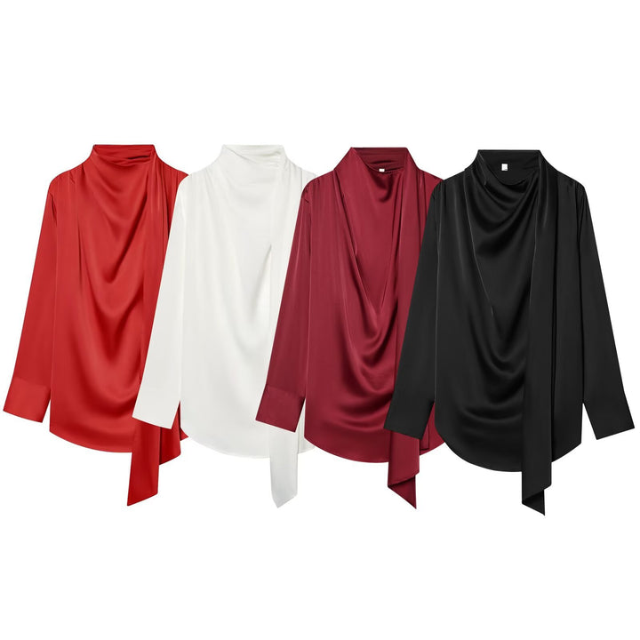 Damen Drapierte Oversize-Bluse mit Schluppe und Stehkragen Echoarchiv