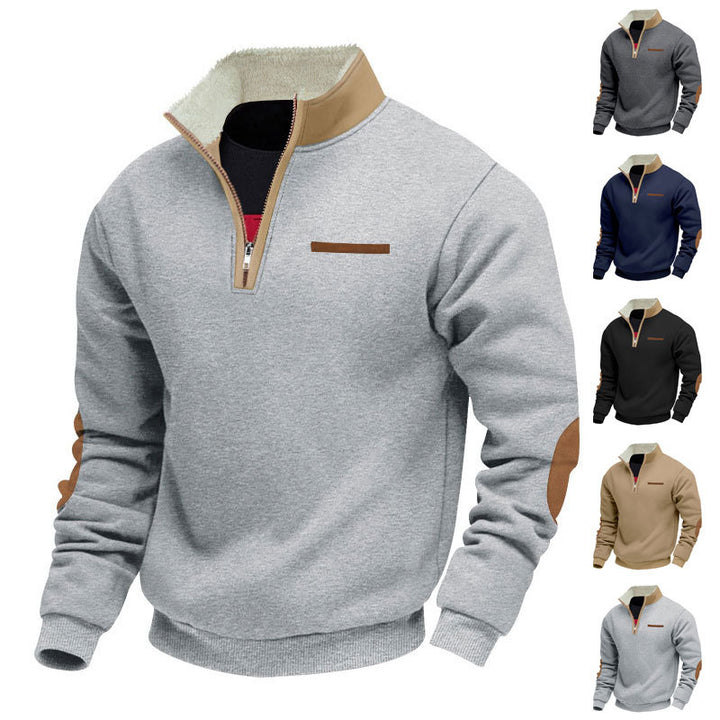 Herren nan Halbzip-Troyer mit Teddyfleece-Kragen und Leder-Ellbogenpatches Echo Archiv