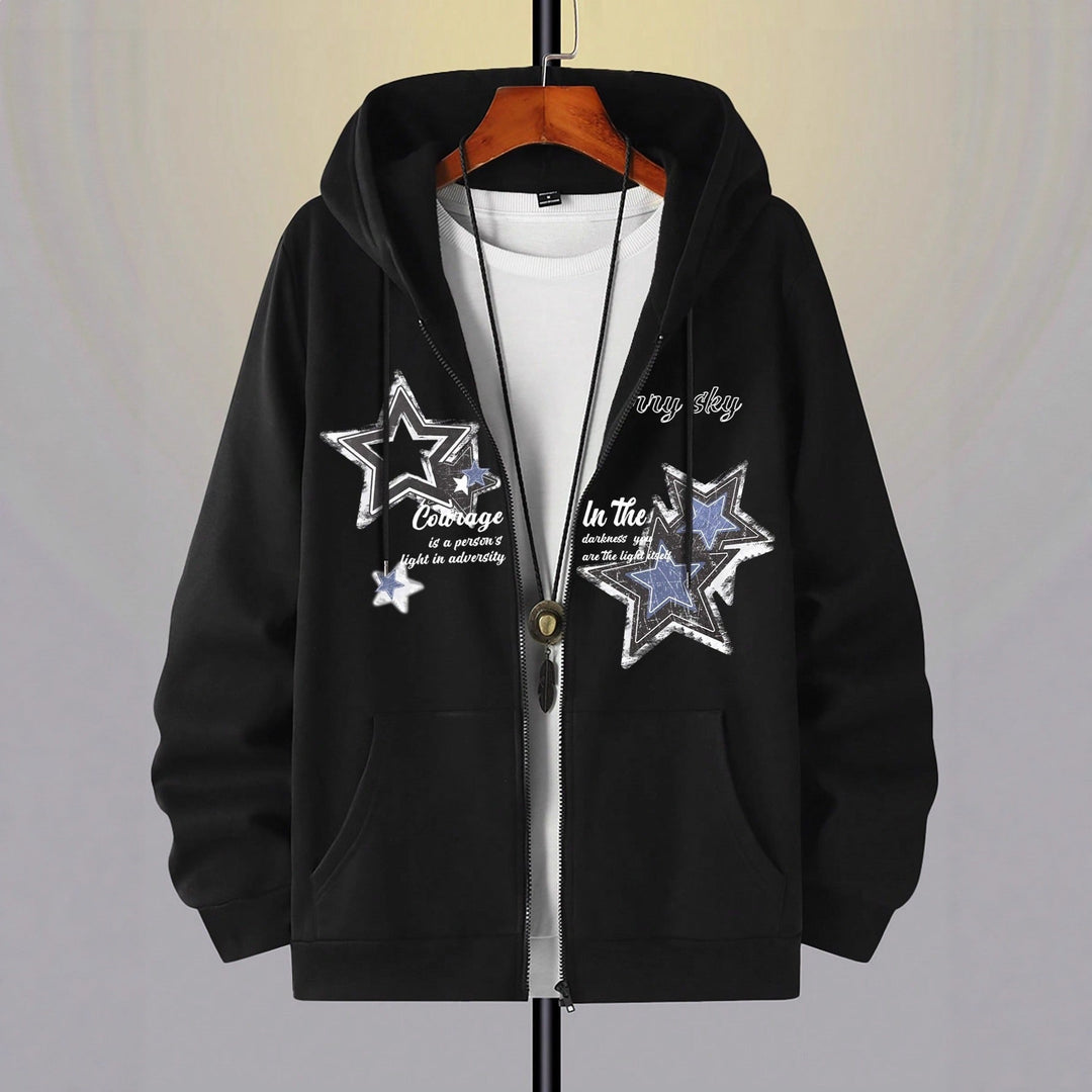 Herren Kapuzenjacke mit praktischem Reißverschluss und stylischem Sternenmotiv Echoarchiv