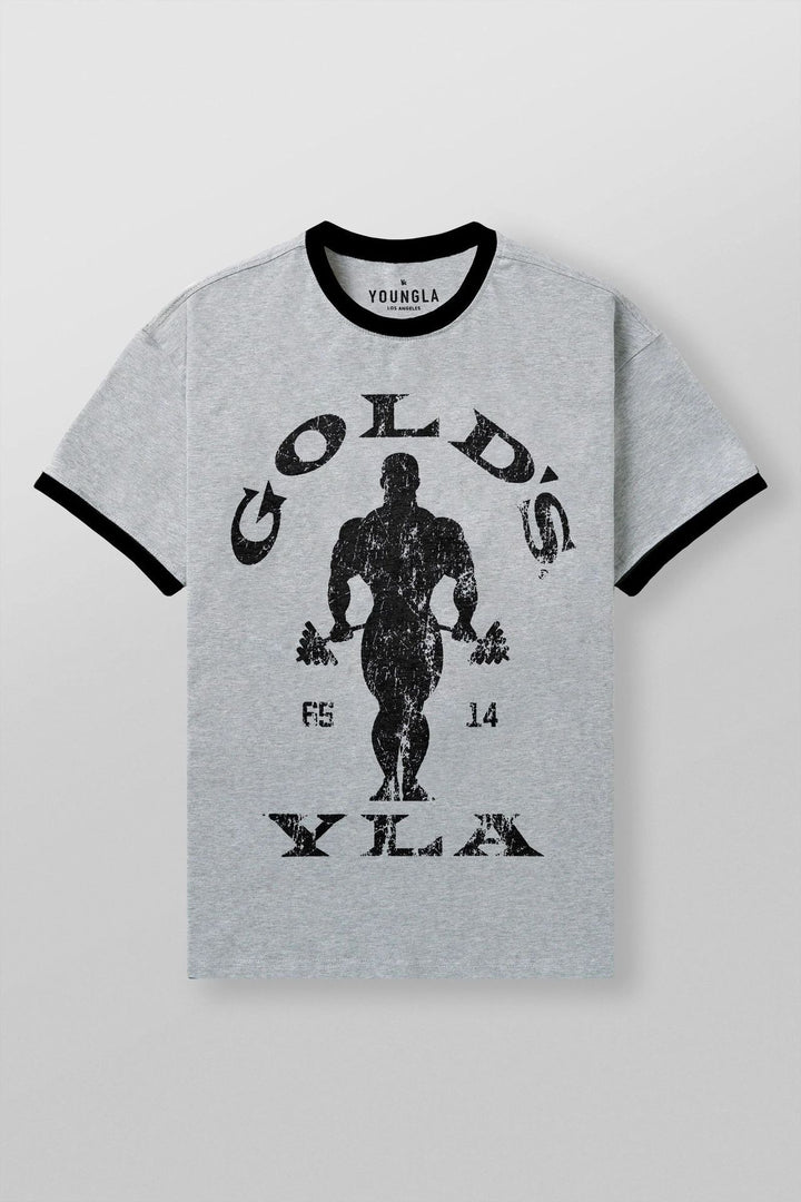 Herren nan Vintage Trainingsshirt mit Rundhalsausschnitt Kontrastbündchen und Retro-Bodybuilding-Druck Echo Archiv