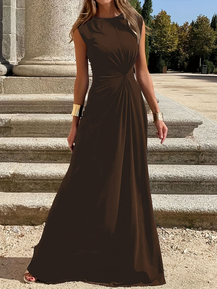 Damen Elegantes Maxikleid mit Raffungen und Rundhalsausschnitt Echoarchiv