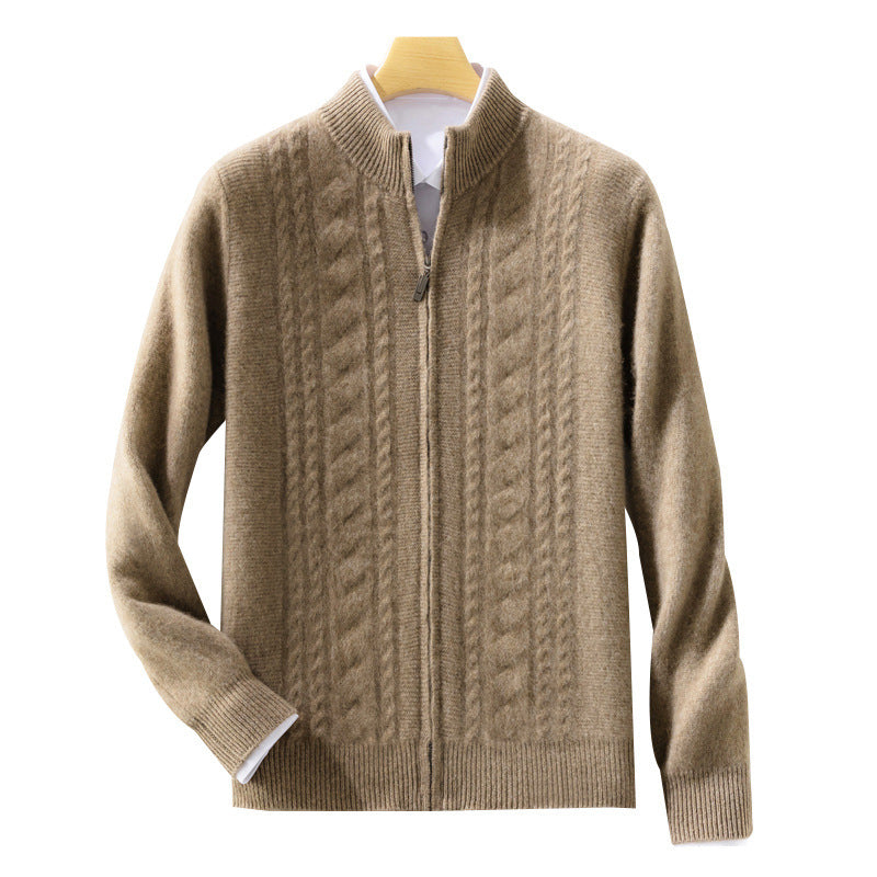 Herren Zipper‑Strickjacke mit Zopfmuster und Stehkragen Echoarchiv