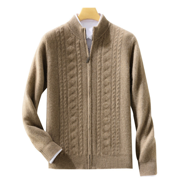 Herren Zipper‑Strickjacke mit Zopfmuster und Stehkragen Echoarchiv