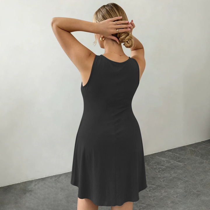 Damen Ärmelloses A-Linien-Midikleid mit seitlichen Eingrifftaschen und V-Ausschnitt echoarchiv-