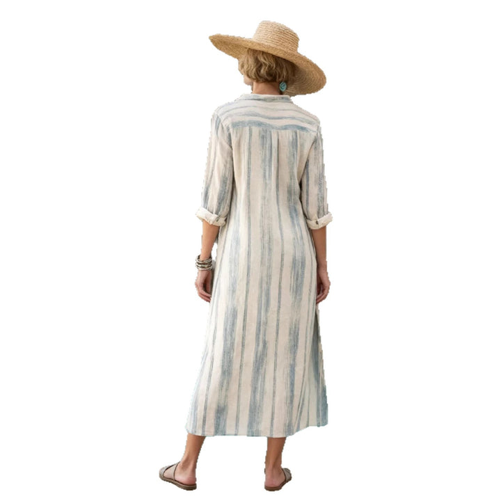 Damen Gestreiftes Hemdblusenkleid in Leinenoptik mit durchgehender Knopfleiste Echoarchiv