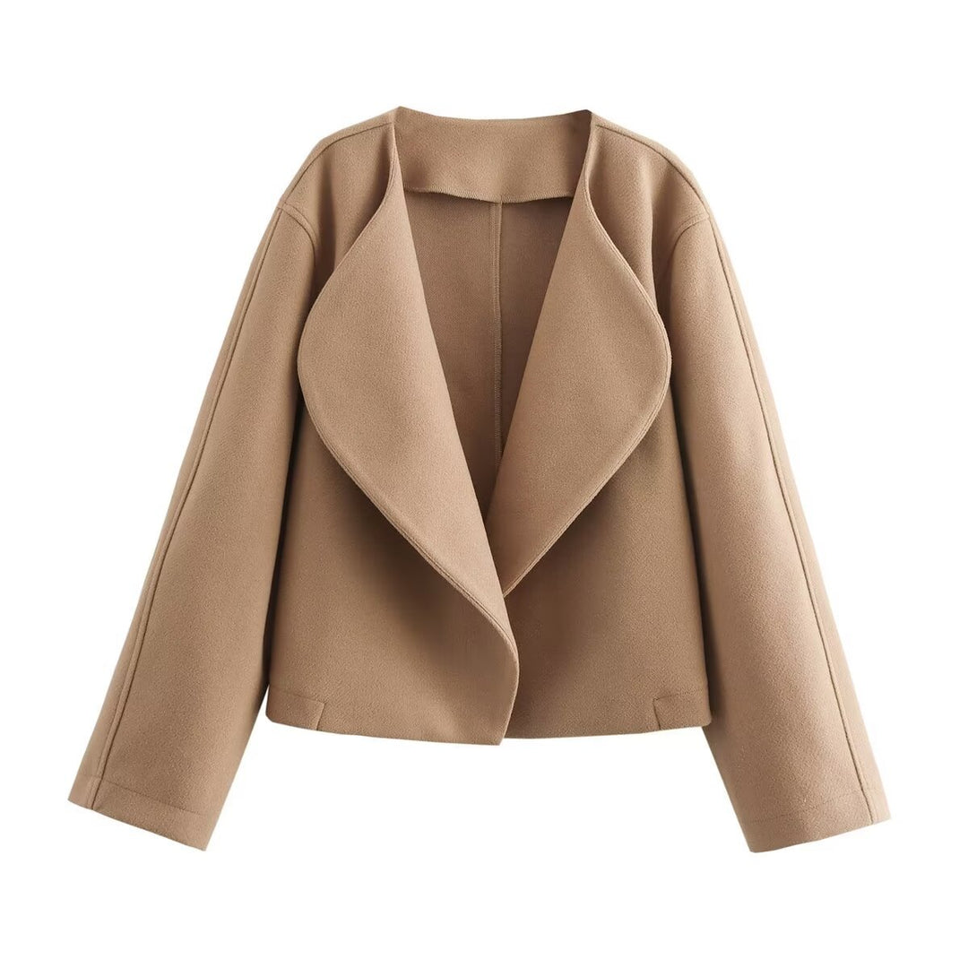 Damen kurzer Wasserfall-Blazer mit übergroßem Schalkragen und schmeichelnder Cropped-Silhouette – Célinea