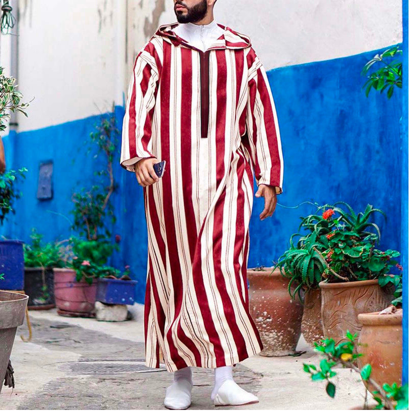 Damen nan langes Kapuzen-Hemdkleid mit frontalem Reißverschluss und senkrechtem Streifenmuster Echo Archiv