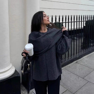 Damen Lagenlook-Poncho mit Ärmeln und Knopfkragen Echo Archiv