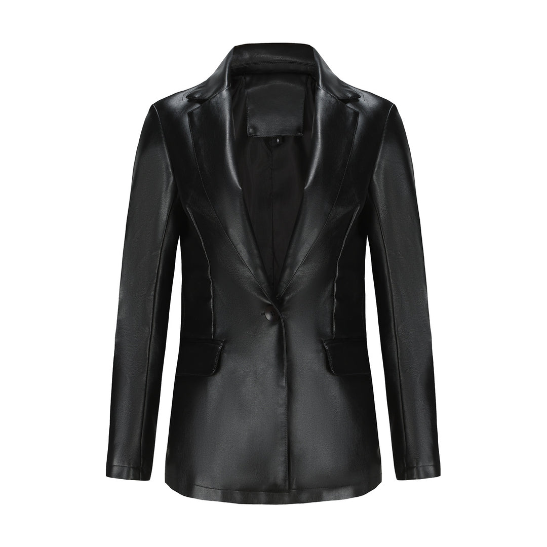 Damen nan taillierter Blazer aus Kunstleder mit Reverskragen und Pattentaschen Echo Archiv