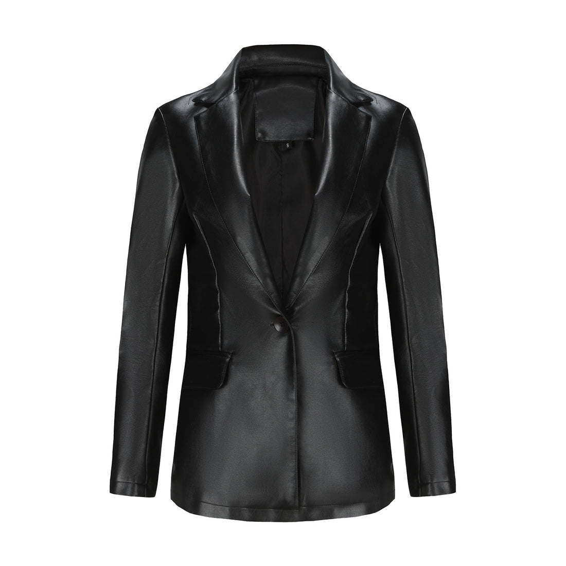 Damen taillierter Blazer aus Kunstleder mit Reverskragen und Pattentaschen – Valéne