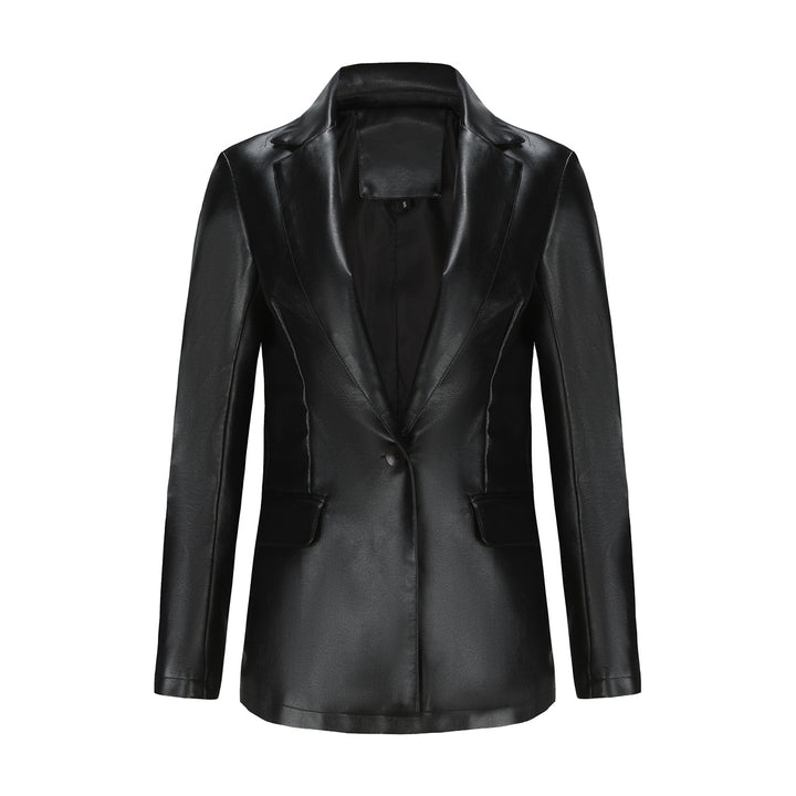 Damen nan taillierter Blazer aus Kunstleder mit Reverskragen und Pattentaschen Echo Archiv