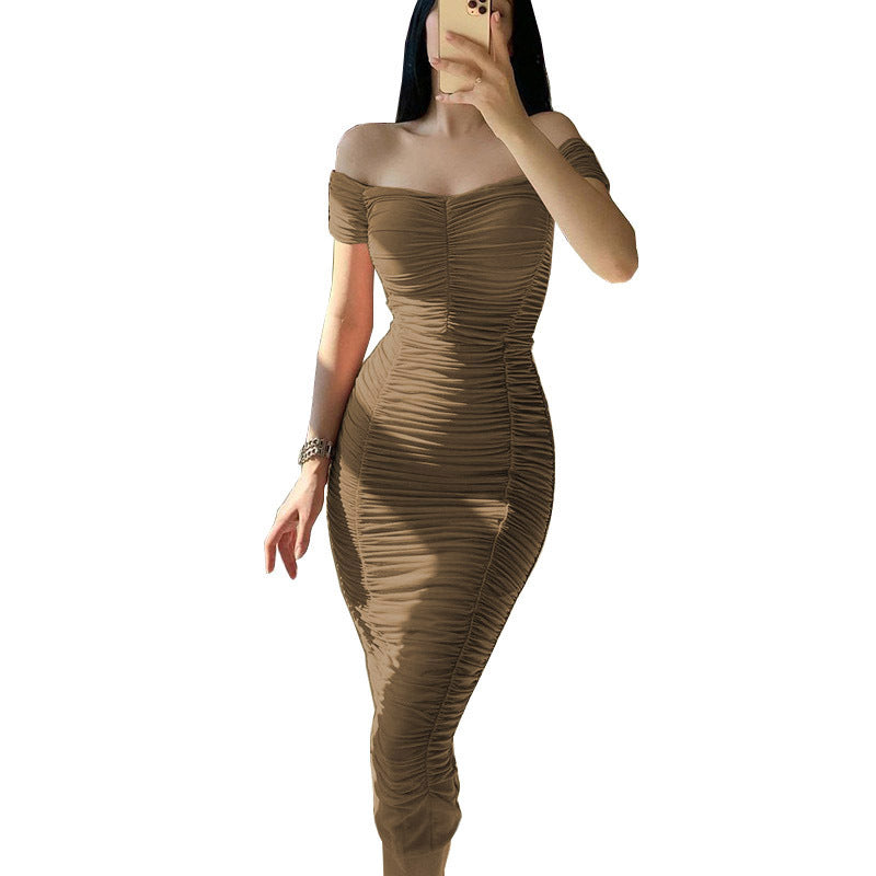 Damen Figurbetontes Wickelkleid mit Off-Shoulder Design und Raffung Echo Archiv