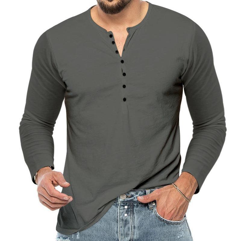 Herren langärmliges Henley-T-Shirt aus hochwertiger Baumwolle Echoarchiv