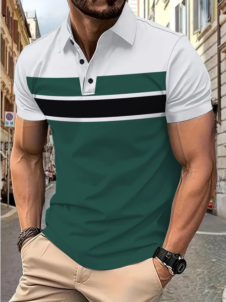 Herren Kurzarm Poloshirt mit modernem Streifenmuster Echoarchiv