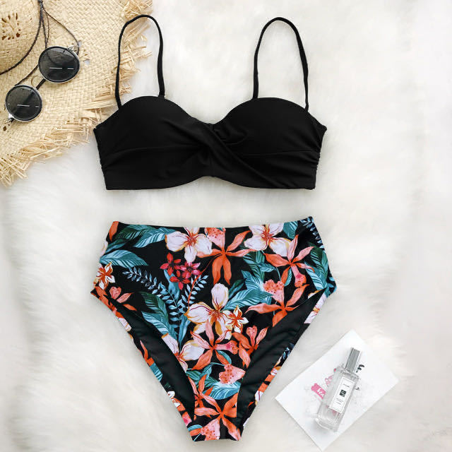 Damen Hoch tailliertes Bikini-Set mit floralem Oberteil Echo Archiv