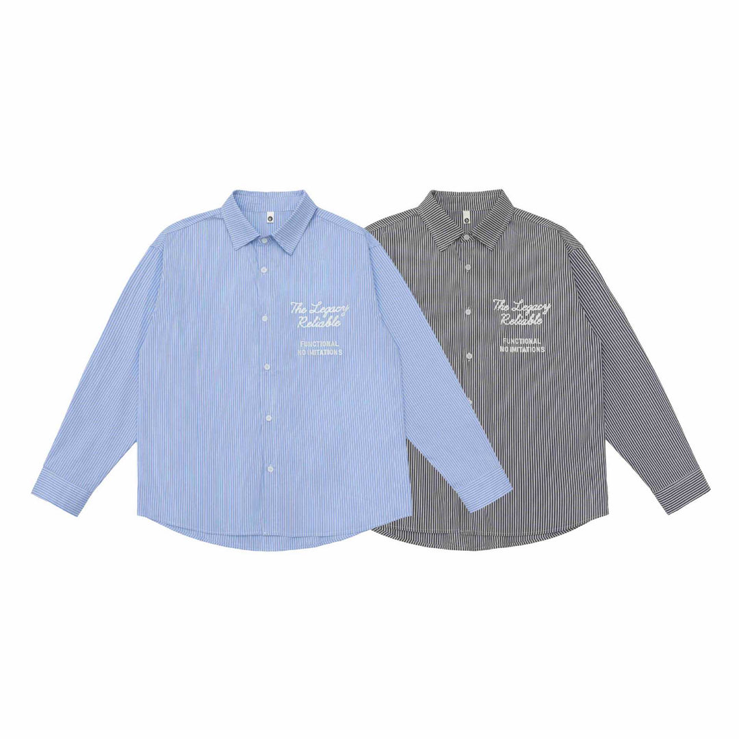 Unisex Oversize Streifenhemd mit Stickdetail und Kentkragen Echoarchiv