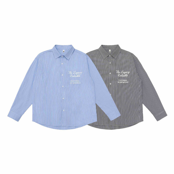 Unisex Oversize Streifenhemd mit Stickdetail und Kentkragen Echoarchiv