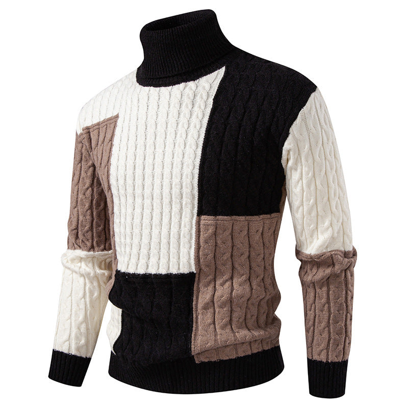 Herren nan strukturierter Rollkragenpullover mit Farbblock-Zopfstrick Echo Archiv