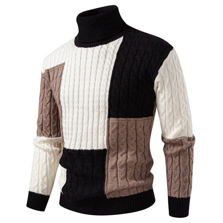 Herren nan strukturierter Rollkragenpullover mit Farbblock-Zopfstrick Echo Archiv