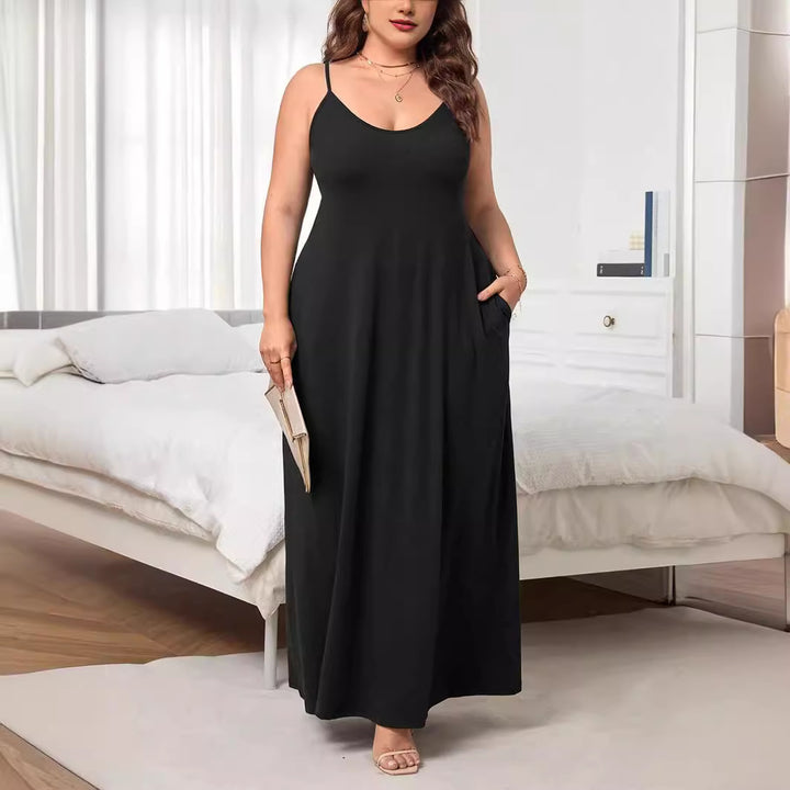 Damen Maxikleid mit schmalen Spagettiträgern und praktischen Seitentaschen Echo Archiv