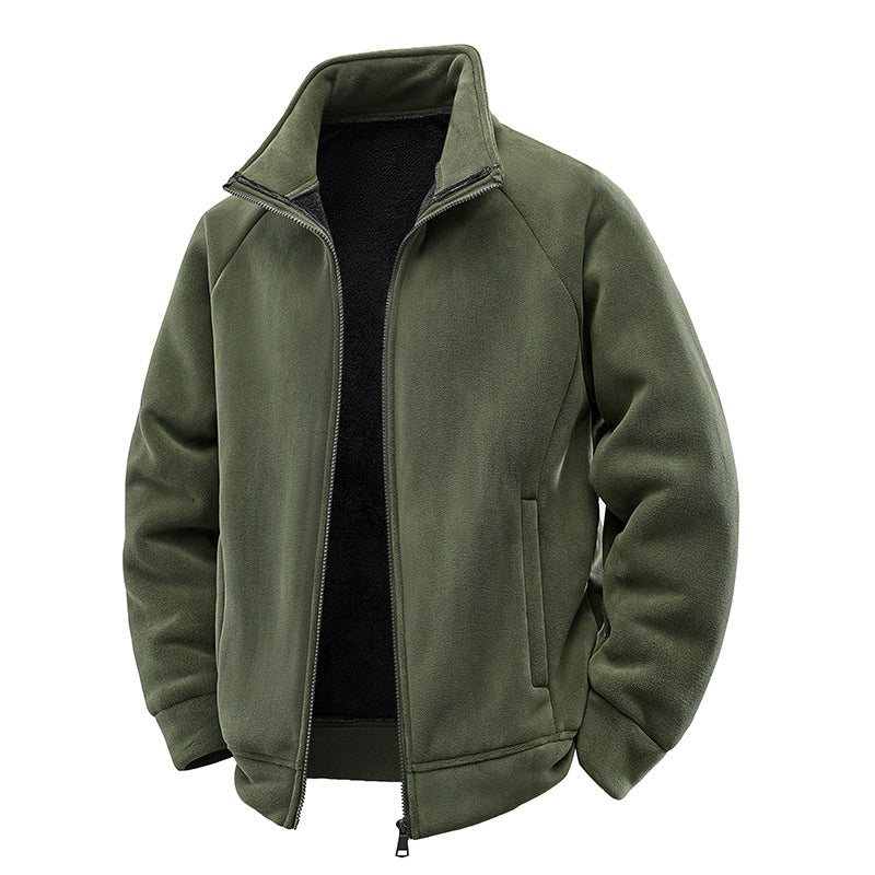 Herren Double-Fleece-Übergangsjacke mit Teddy‑Innenfutter, Stehkragen & verdeckten Eingrifftaschen Echoarchiv