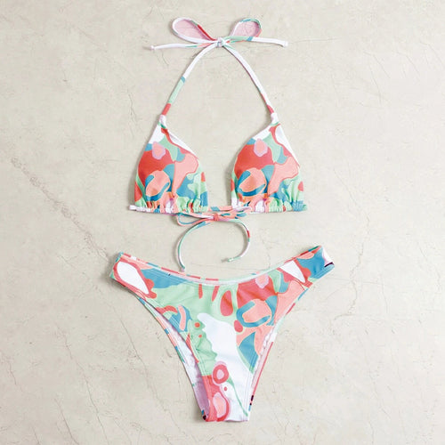 Damen Triangel-Bikini-Set mit verstellbaren Trägern und kreativem Print Echo Archiv