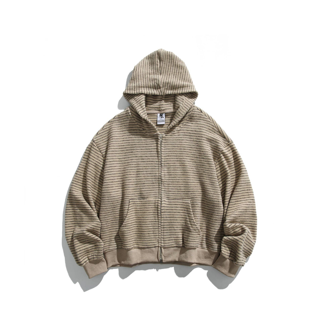 Unisex Gestreifte Kapuzenjacke mit durchgehendem Reißverschluss und gerippten Bündchen Echoarchiv
