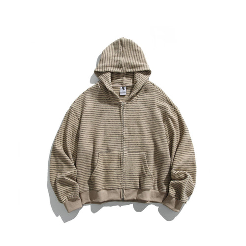 Unisex Gestreifte Kapuzenjacke mit durchgehendem Reißverschluss und gerippten Bündchen Echoarchiv