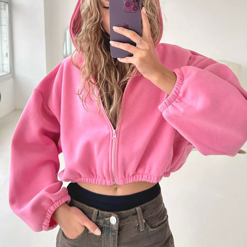 Damen nan oversized Kapuzenjacke kurz geschnitten mit elastischem Saum und Ballonärmeln Echo Archiv