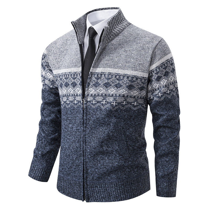 Herren Strickjacke mit Stehkragen und Norweger-Muster Echoarchiv