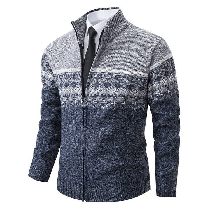 Herren Strickjacke mit Stehkragen und Norweger-Muster Echoarchiv