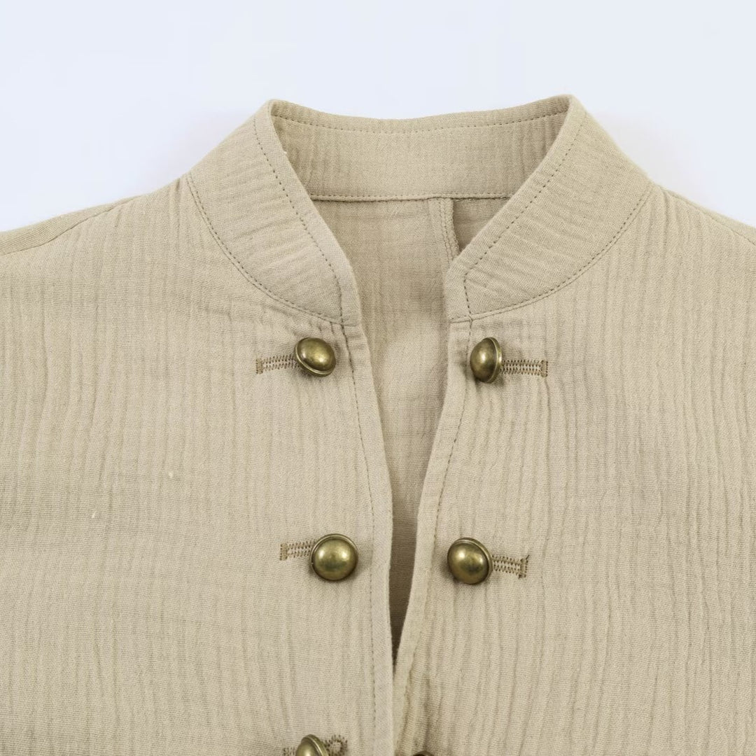 Damen leichte taillierte Baumwollblazer-Jacke mit Stehkragen und Zierknopfleiste Echo Archiv