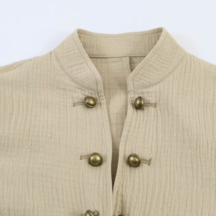Damen leichte taillierte Baumwollblazer-Jacke mit Stehkragen und Zierknopfleiste Echo Archiv