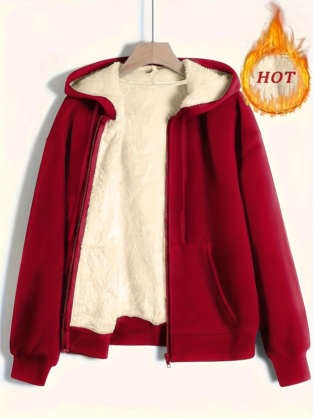 Damen kuschelige Fleecejacke mit Reißverschluss und Kapuze – Célinea