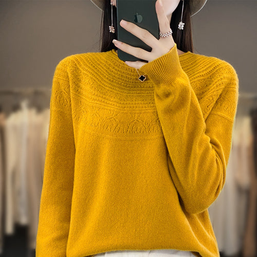 Damen Rundhals-Feinstrickpullover mit strukturierter Passe und Kaschmir-Optik Echoarchiv