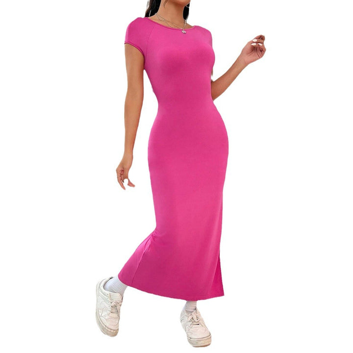 Damen figurbetontes Maxikleid mit seitlichem Schlitz und modernen Kurzärmeln Echo Archiv