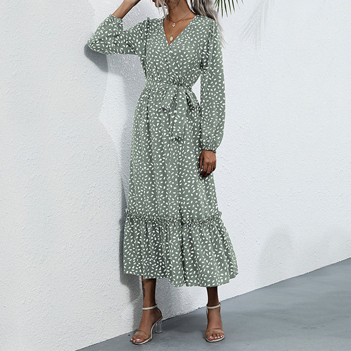 Damen Gemustertes Midikleid mit Wickel‑Optik, geraffter Taille und Stufenvolant Echoarchiv