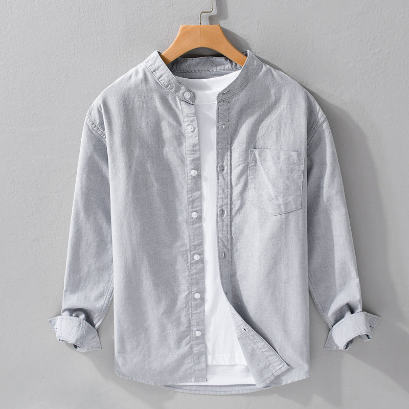 Herren Stehkragen-Overshirt aus Baumwollmix mit tonaler Brusttasche und Soft‑Touch Echoarchiv