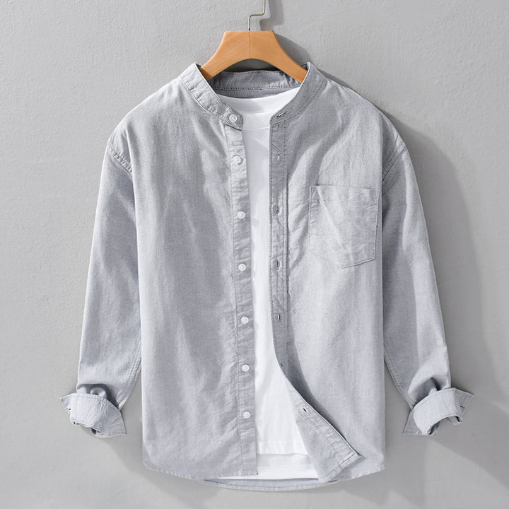 Herren Stehkragen-Overshirt aus Baumwollmix mit tonaler Brusttasche und Soft‑Touch Echoarchiv