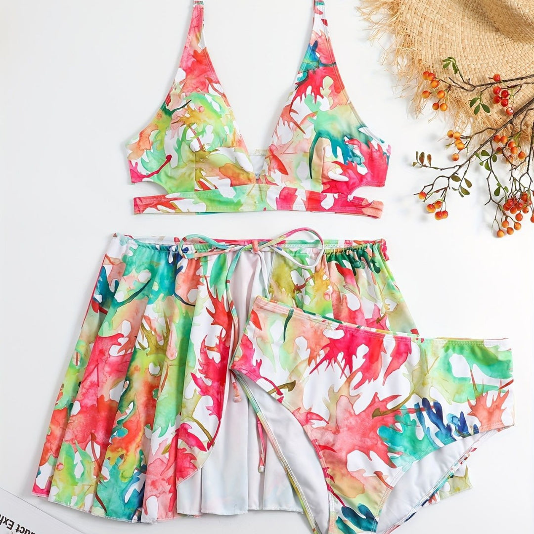 Damen Bikini-Set mit fließendem Rock und verspieltem Print Echo Archiv