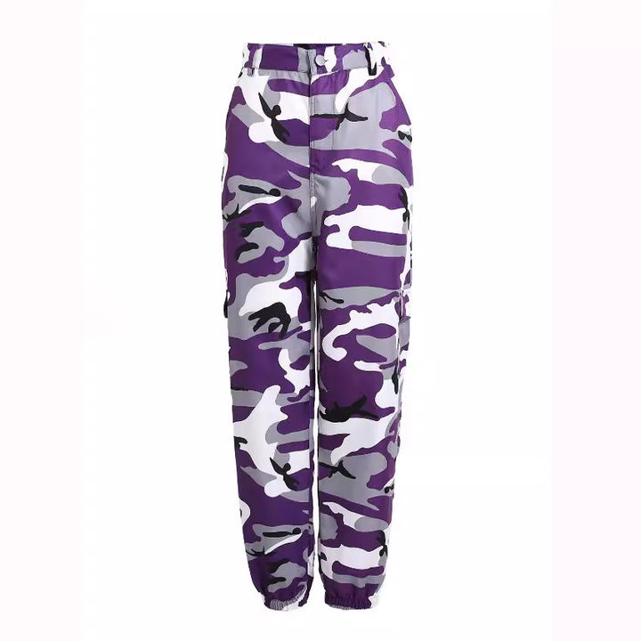 Damen Cargohose mit Camouflage‑Print, elastischem Bund und Beinbündchen Echoarchiv