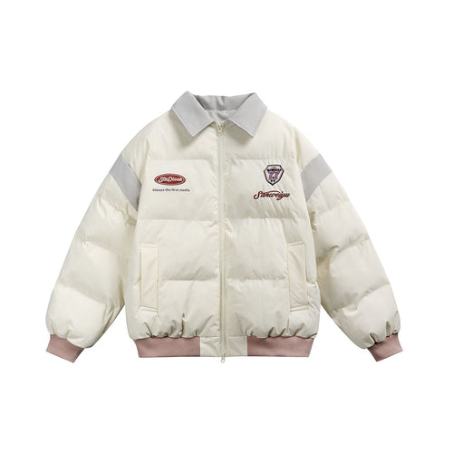 Damen Kurz geschnittene wattierte Blousonjacke mit kontrastierendem Kragen und Stickdetails Echoarchiv